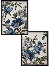 Blue Birds and Peonies Framed Art Prints, Set of 2