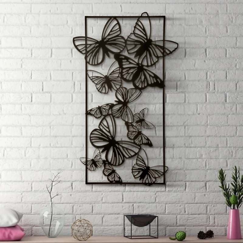 Black Metal Butterfly Panel Wall Plaque