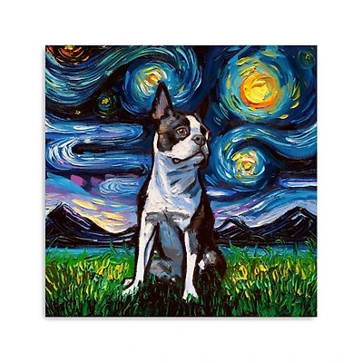 Aja Trier Boston Terrier Starry Night Canvas Print