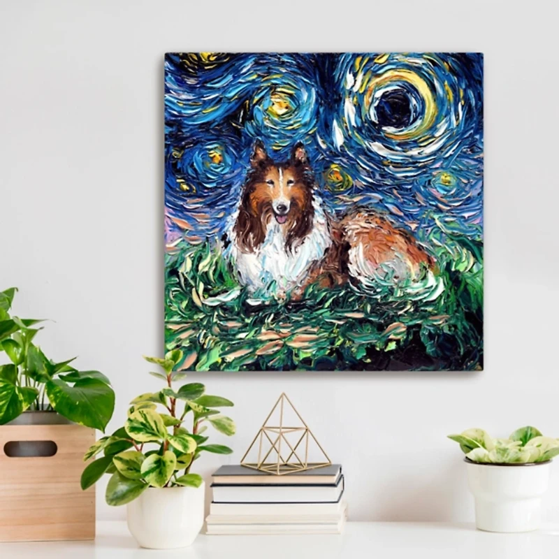 Aja Trier Collie Starry Night Canvas Art Print