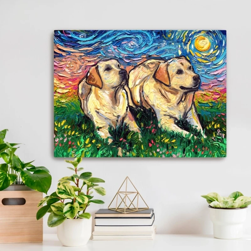 Aja Trier Yellow Labs Starry Night Canvas Print