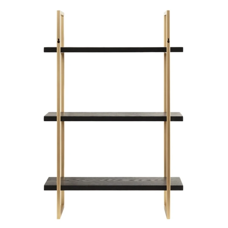 Black Wood and Gold Metal Leigh Wall Shelf