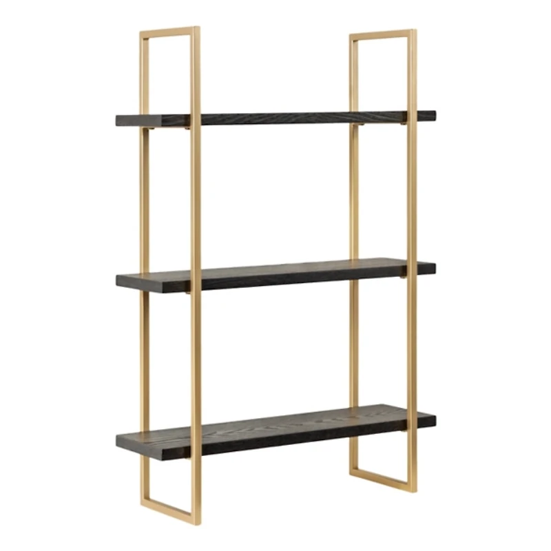 Black Wood and Gold Metal Leigh Wall Shelf