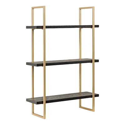 Black Wood and Gold Metal Leigh Wall Shelf