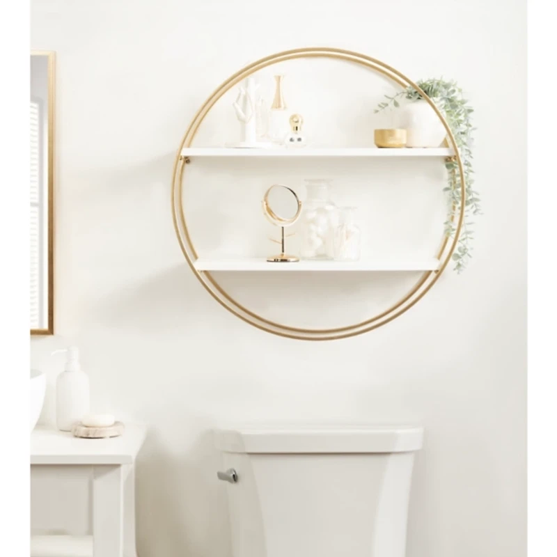 Round White Wood Sequoia Wall Shelf
