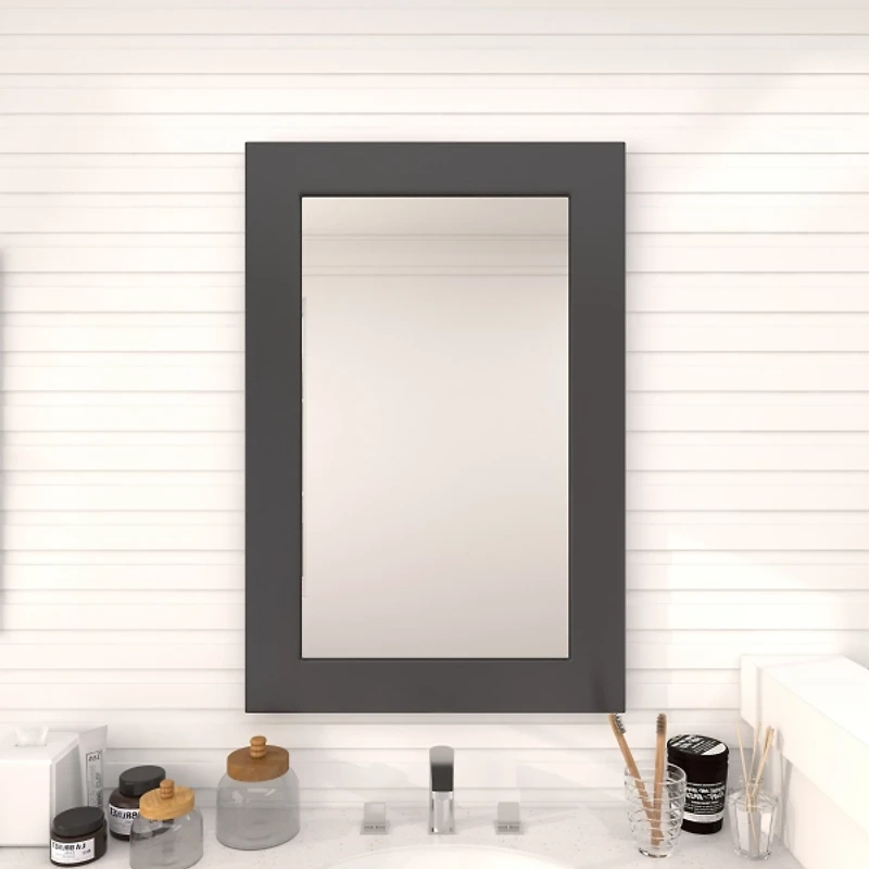 Black Rectangular Wood Wall Mirror, 24x36 in.