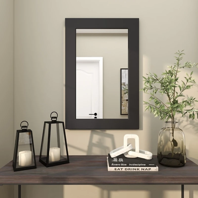 Black Rectangular Wood Wall Mirror, 24x36 in.