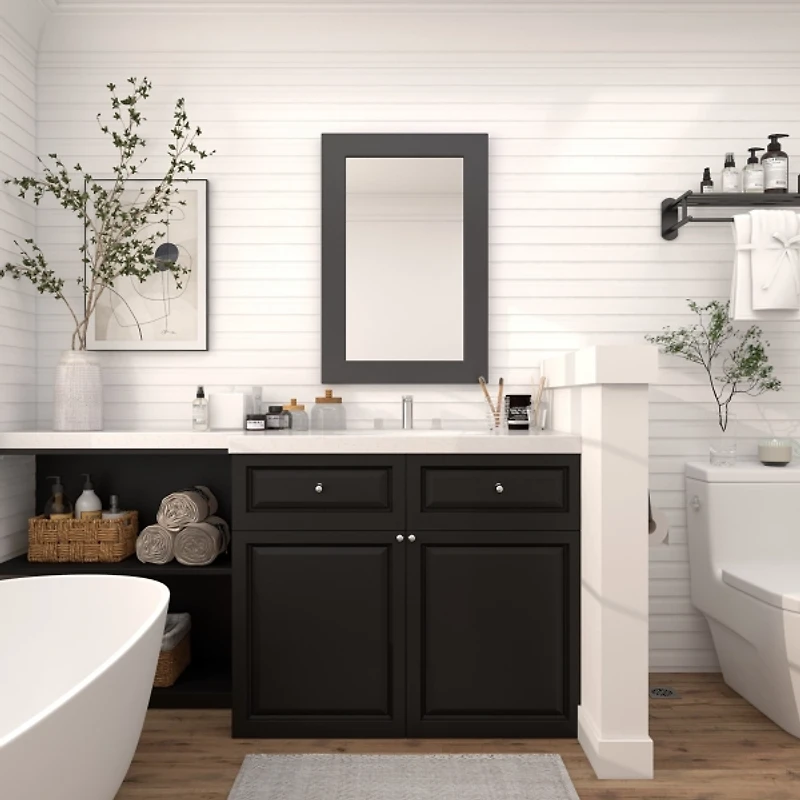 Black Rectangular Wood Wall Mirror, 24x36 in.