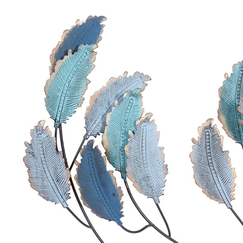 Blue and Gold Leaves Metal Wall Plaque