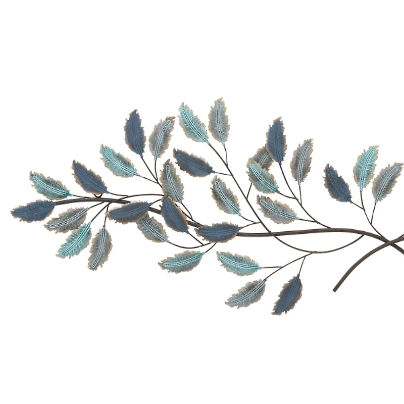 Blue and Gold Leaves Metal Wall Plaque