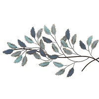 Blue and Gold Leaves Metal Wall Plaque