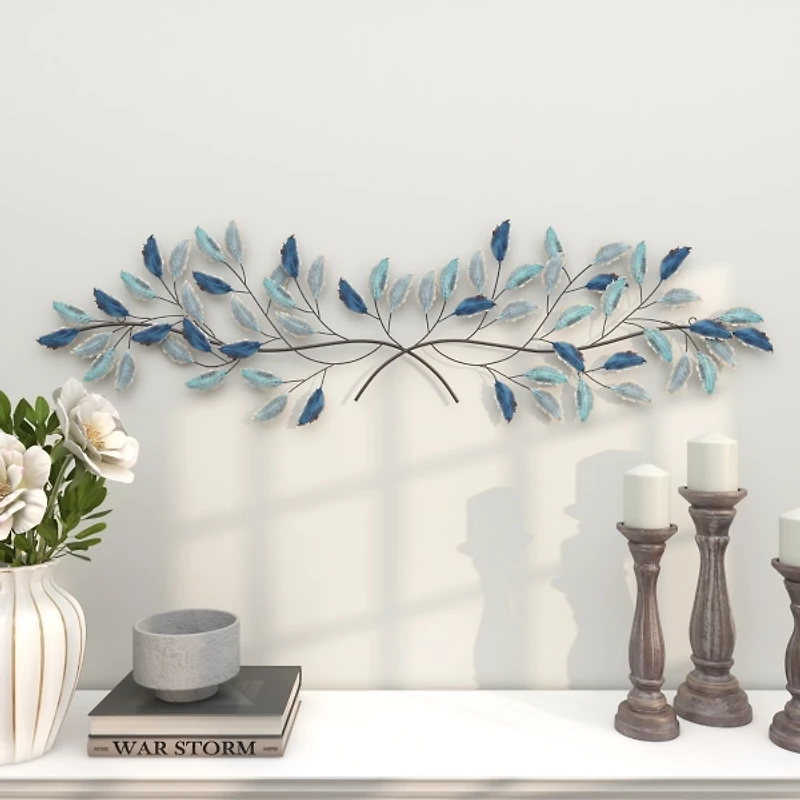 Blue and Gold Leaves Metal Wall Plaque