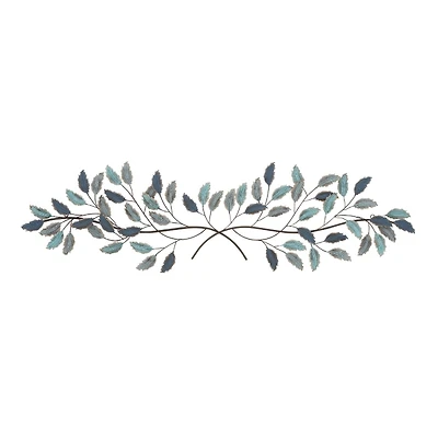 Blue and Gold Leaves Metal Wall Plaque