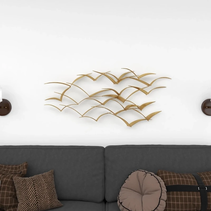 Gold Metal Flock of Birds Wall Plaque