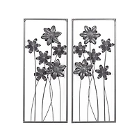 Blue Metal Floral Panel Wall Plaques, Set of 2