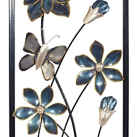 Blue Floral and Butterfly Wall Plaques, Set of 2