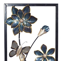 Blue Floral and Butterfly Wall Plaques, Set of 2