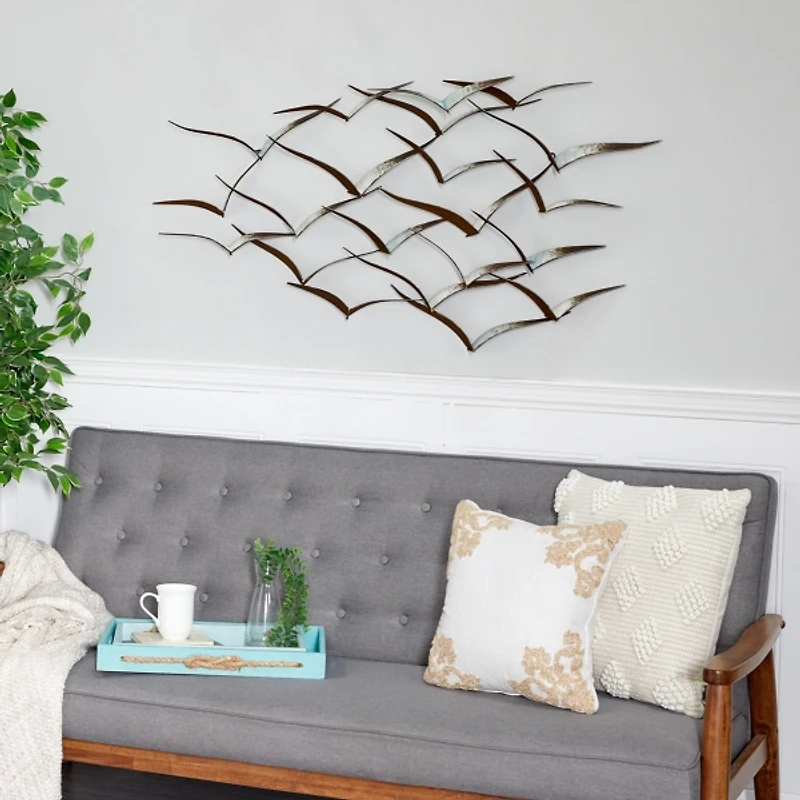 Distressed Brown Metal Flock of Birds Wall Plaque