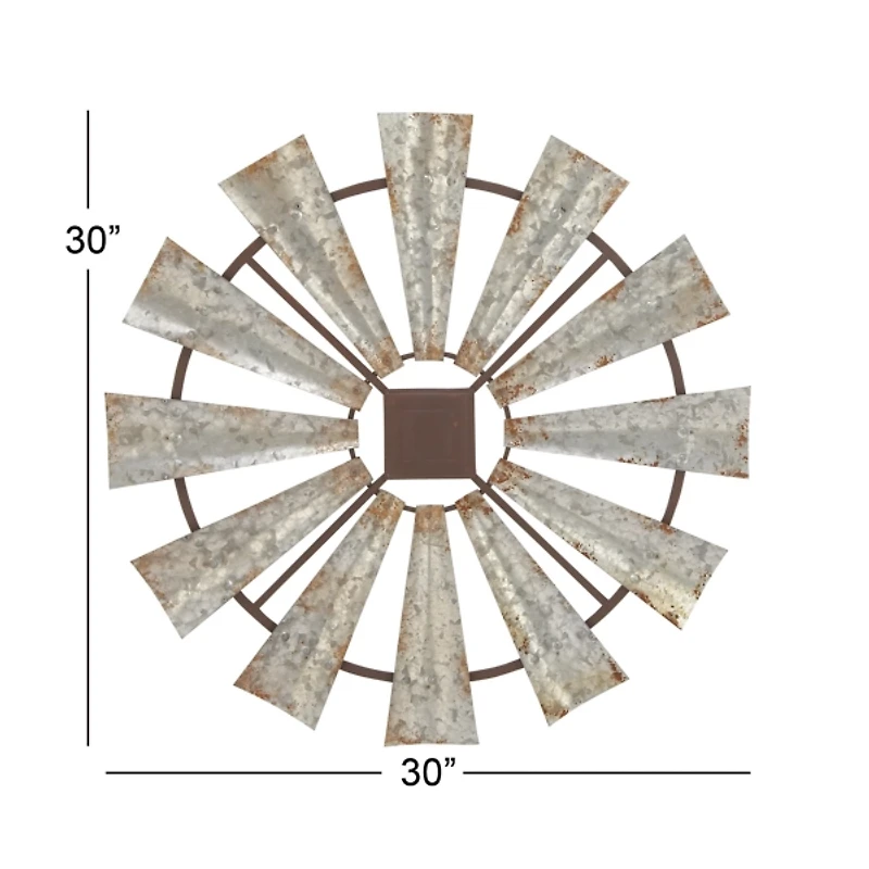 Silver Metal Windmill Wall Plaque