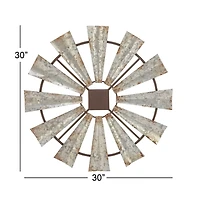 Silver Metal Windmill Wall Plaque