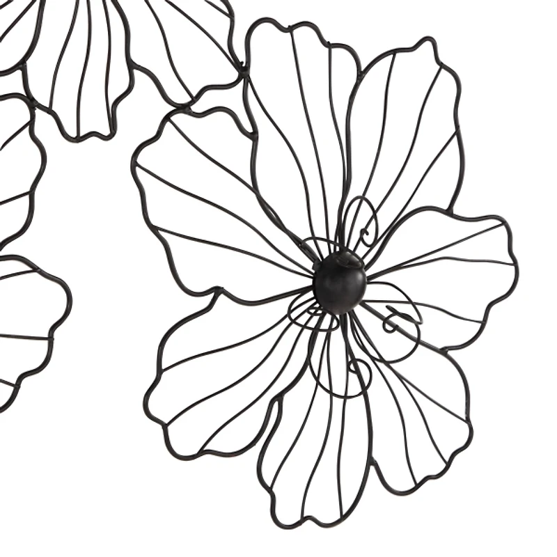 Black Metal Floral Wire Wall Plaque
