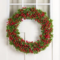 Boxwood and Red Berry Christmas Wreath