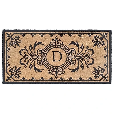 Black Fleur De Lis Monogram D Doormat