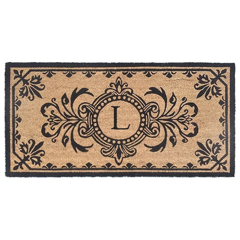Black Fleur De Lis Monogram Doormat
