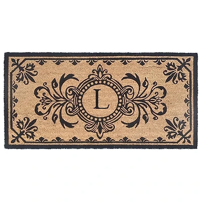 Black Fleur De Lis Monogram L Doormat