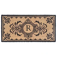 Black Fleur De Lis Monogram R Doormat