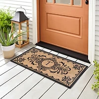 Black Fleur De Lis Monogram T Doormat