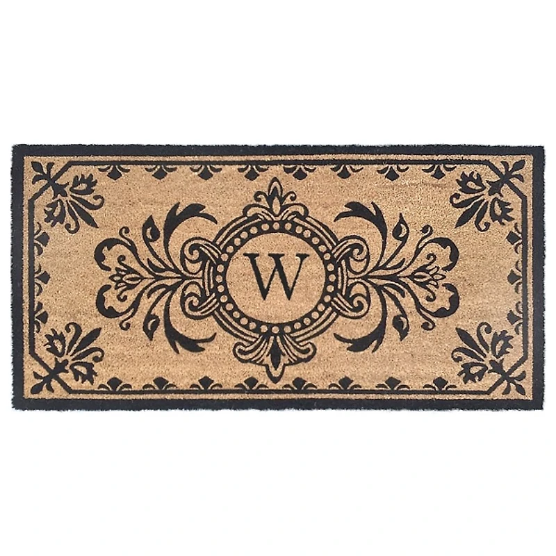 Black Fleur De Lis Monogram W Doormat