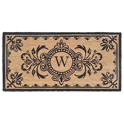 Black Fleur De Lis Monogram W Doormat