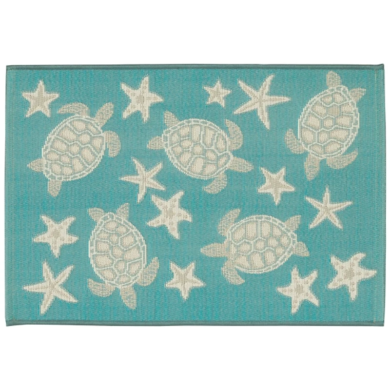Turquoise Turtles Indoor/Outdoor Rug, 3x4