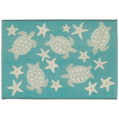 Turquoise Turtles Indoor/Outdoor Rug, 3x4
