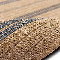 Tan and Navy Framed Indoor/Outdoor Area Rug, 5x7