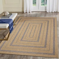 Tan and Navy Framed Indoor/Outdoor Area Rug, 5x7