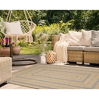 Tan and Navy Framed Indoor/Outdoor Area Rug, 5x7