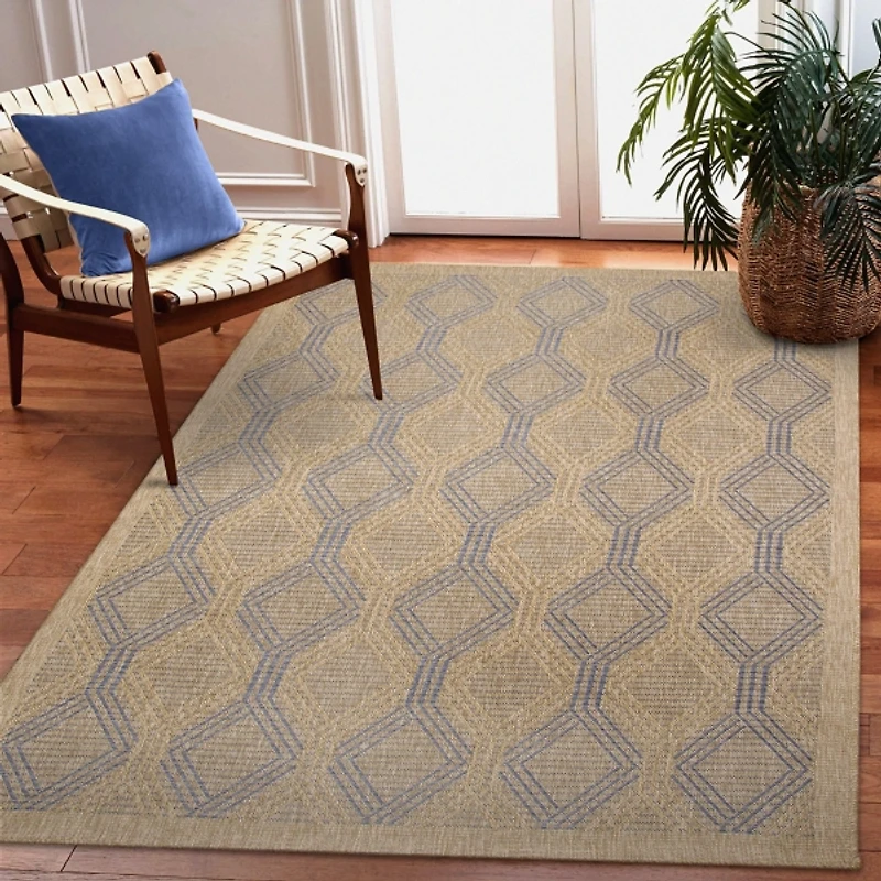 Tan & Navy Diamonds Indoor/Outdoor Area Rug