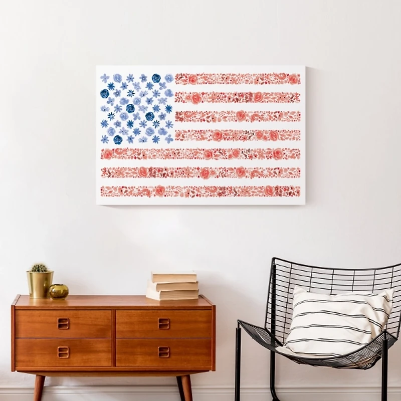 Floral American Flag Canvas Art Print