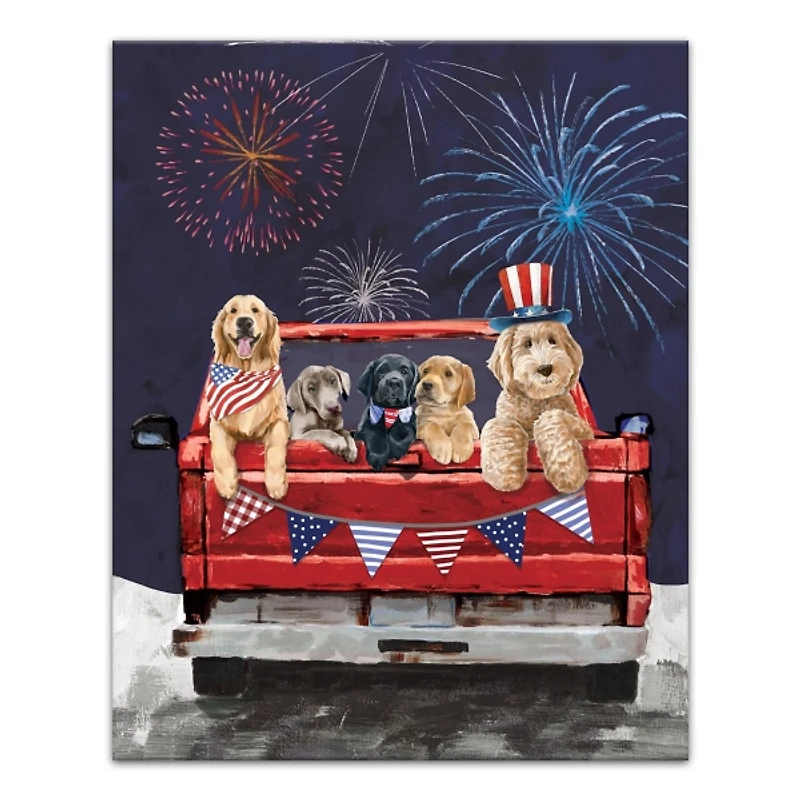 Patriotic Puppy Pickup Canvas Art Print