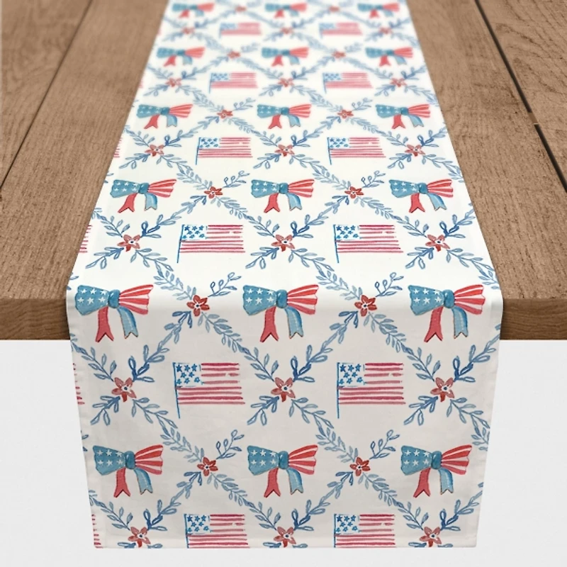 Flags and Bows 4th of July Table Runner