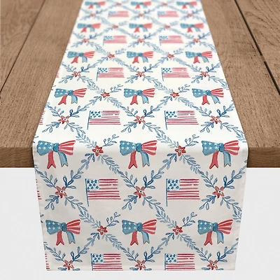 Flags and Bows 4th of July Table Runner