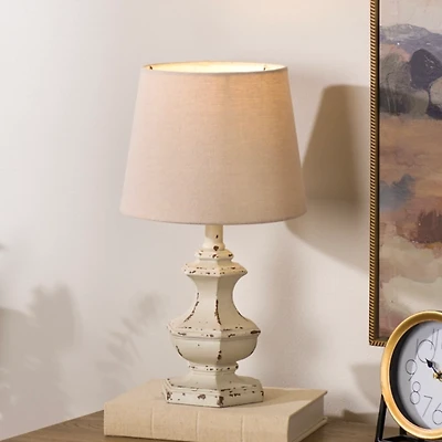 Distressed Cream Sculpted Urn Table Lamp