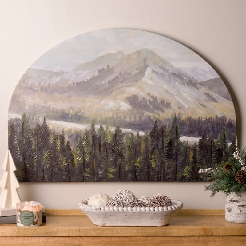 Mountain Top Forest Arched Canvas Art Print