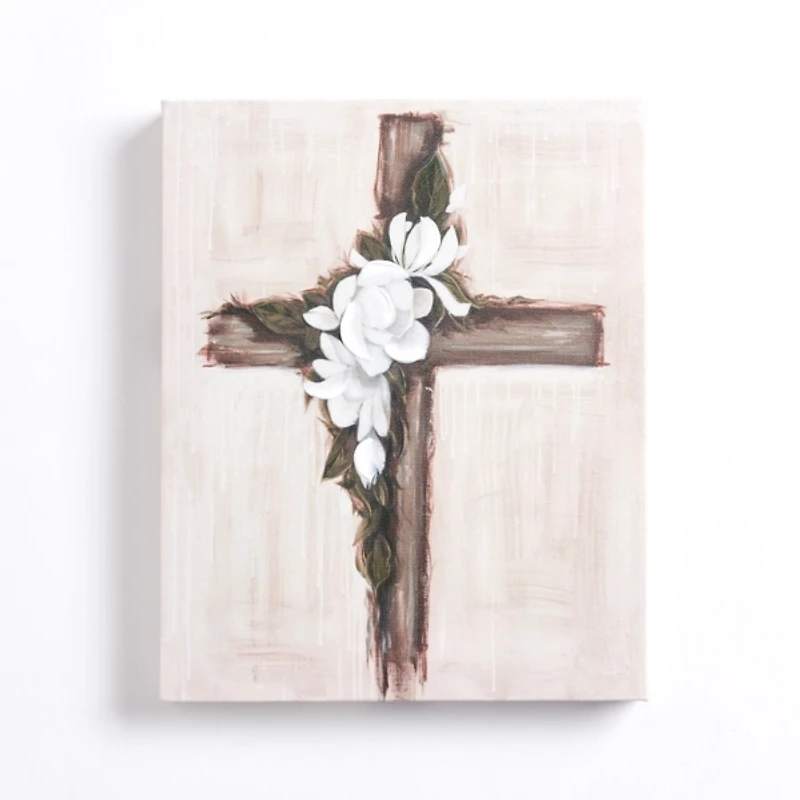 Floral Cross Canvas Art Print