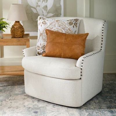 Ivory Nailhead Wingback Swivel Accent Chair