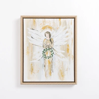 Angel Holding Wreath Framed Canvas Art Print