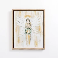 Angel Holding Wreath Framed Canvas Art Print
