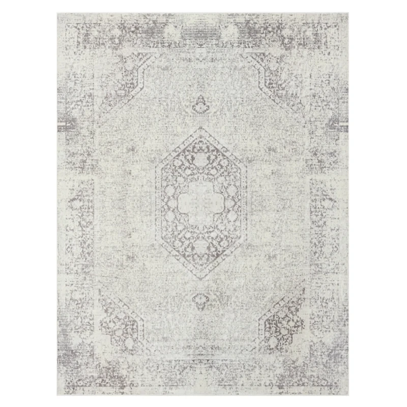 Silver Medallion Washable Area Rug, 5x7